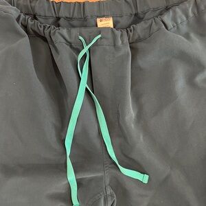 Figs Dark Teal Scrub Pants with Aqua Drawstring- Size Large